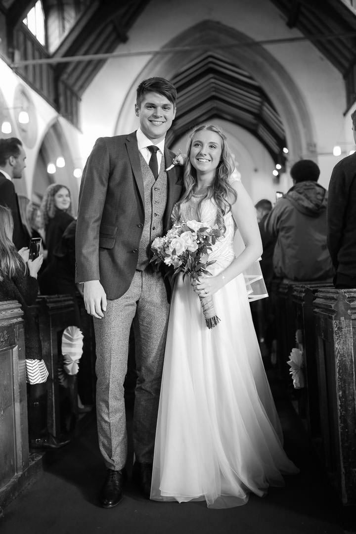 bride and groom at St Michael's church in Camberley