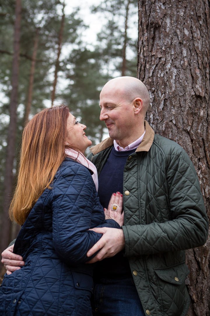 couple engagement photography session in Swinley woods near Bagshot