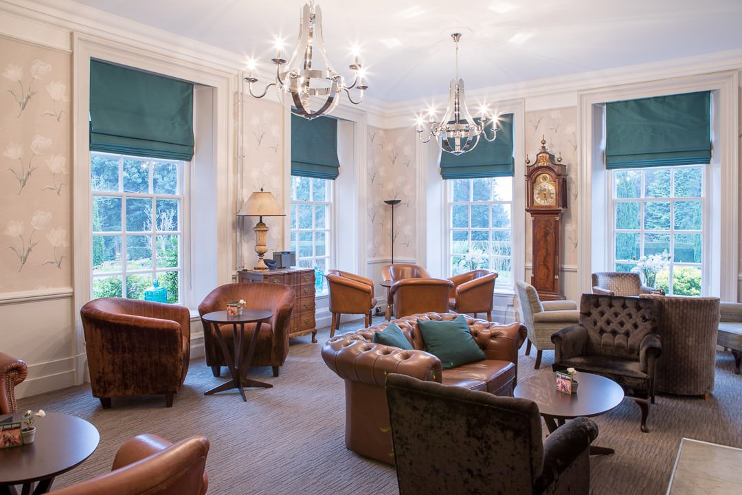 The library at Barnett Hill Hotel near Guildford