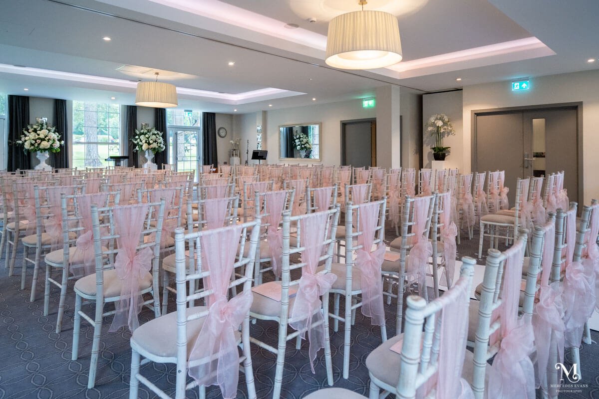 the garden suite at Gorse Hill Hotel set up for a wedding ceremony