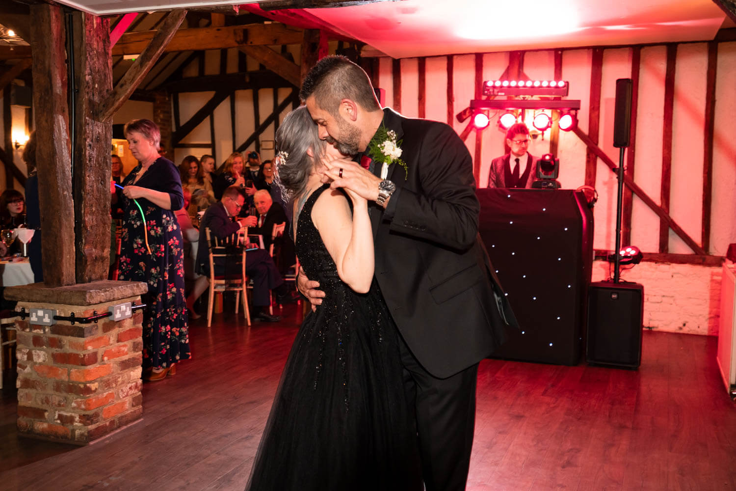the bride and groom enjoy their first dance in the Briar Barn at Cantley house